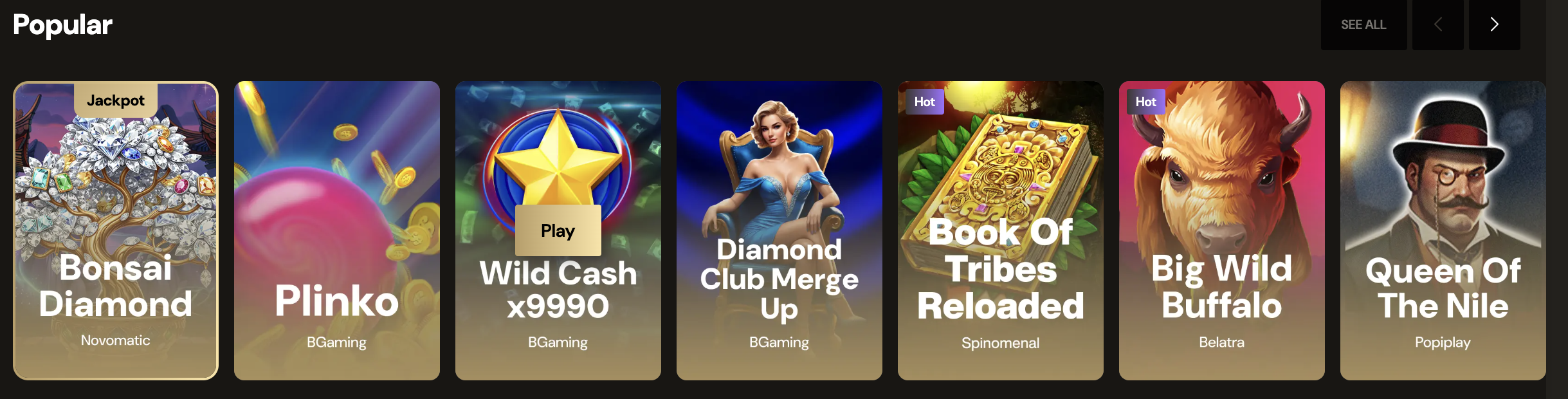 Section des jeux populaires sur LuckyOnes Casino