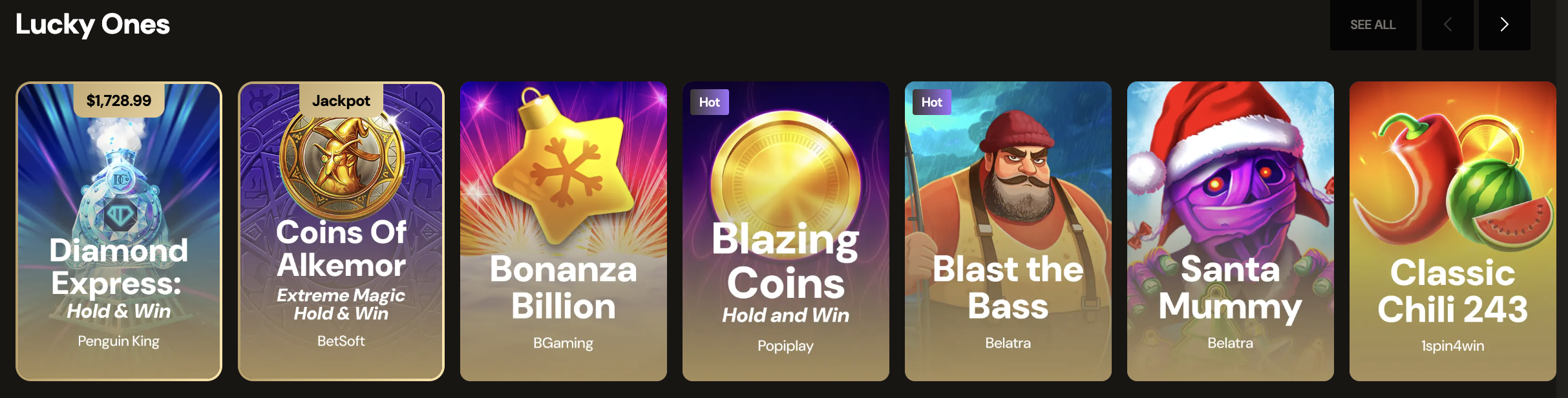 Machines à sous à fonction Hold and Win sur LuckyOnes Casino